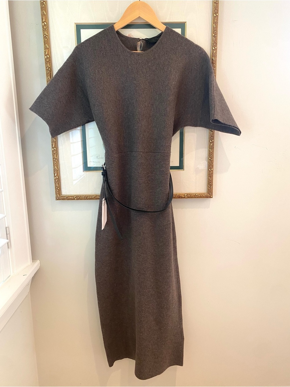 Zara Minimalist Short-Sleeve Gray Midi Dress